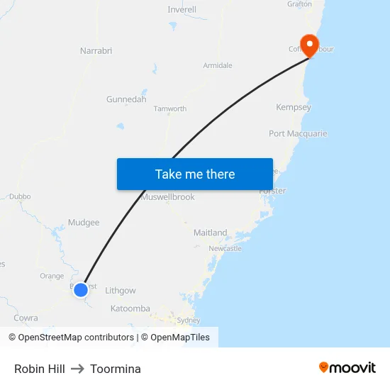 Robin Hill to Toormina map