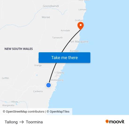 Tallong to Toormina map