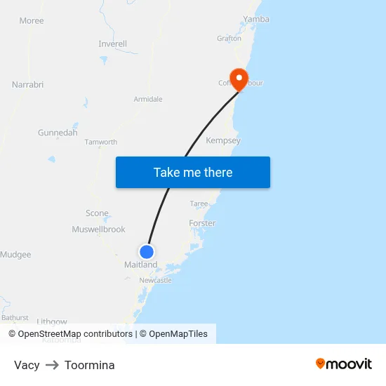 Vacy to Toormina map