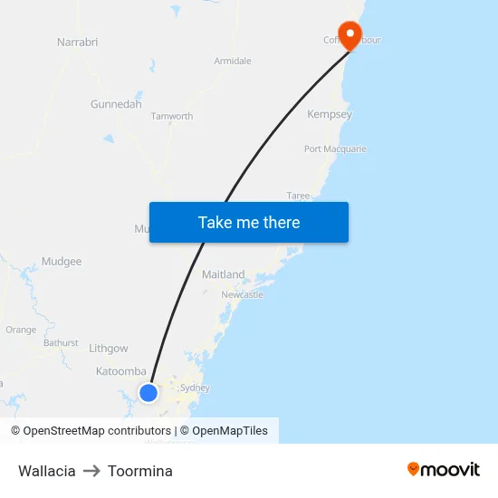 Wallacia to Toormina map