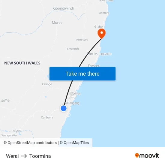 Werai to Toormina map