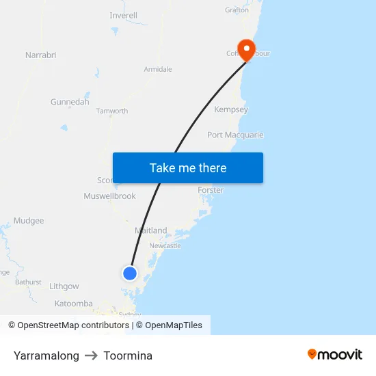 Yarramalong to Toormina map