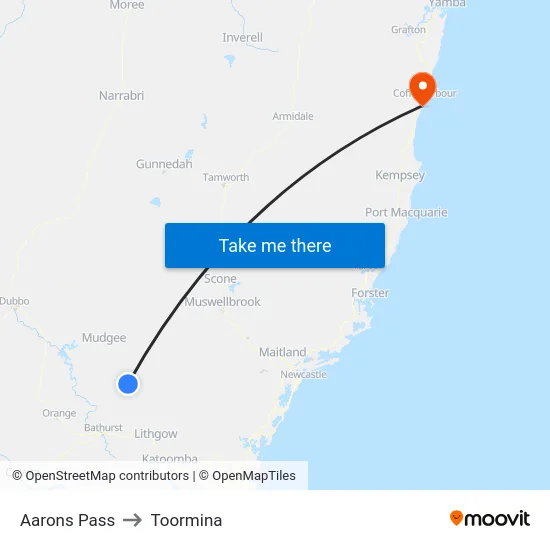 Aarons Pass to Toormina map