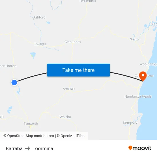 Barraba to Toormina map
