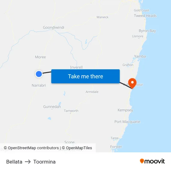 Bellata to Toormina map