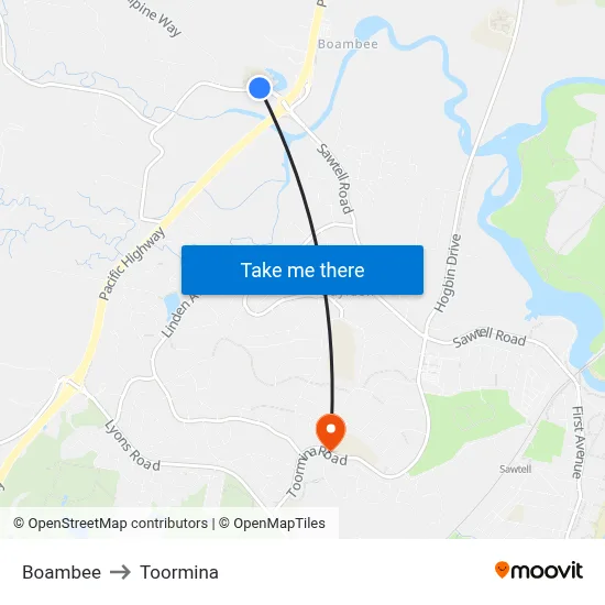 Boambee to Toormina map