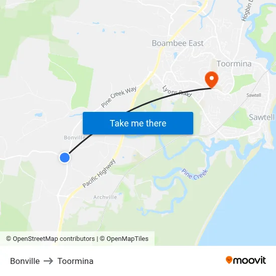 Bonville to Toormina map
