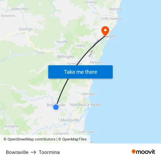 Bowraville to Toormina map