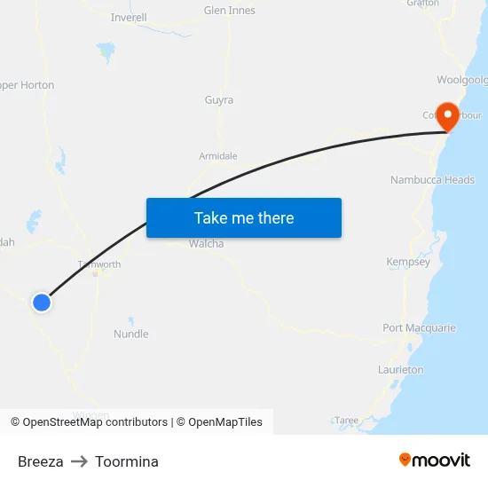 Breeza to Toormina map
