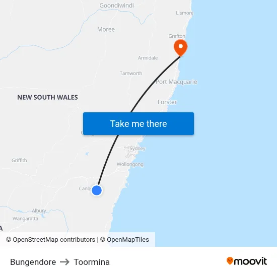 Bungendore to Toormina map