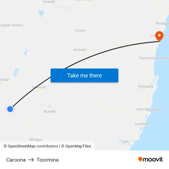 Caroona to Toormina map
