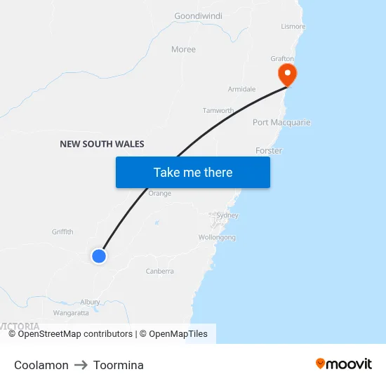 Coolamon to Toormina map