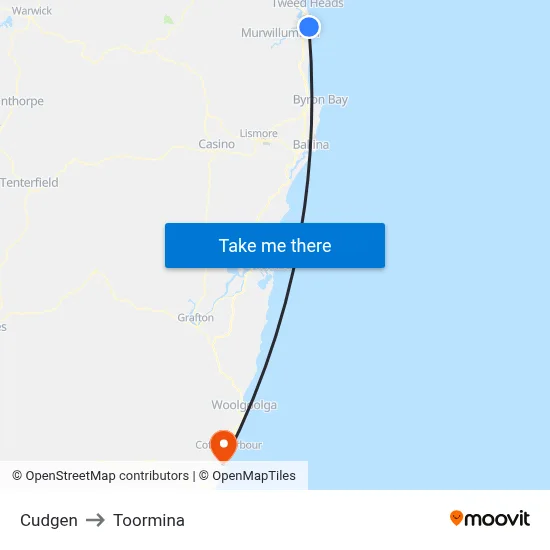 Cudgen to Toormina map