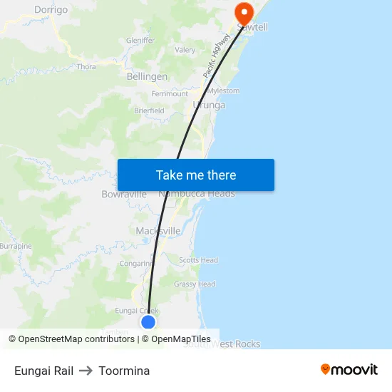 Eungai Rail to Toormina map