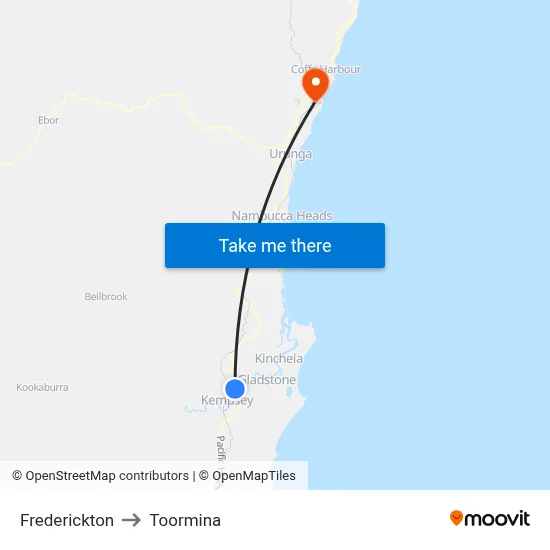 Frederickton to Toormina map