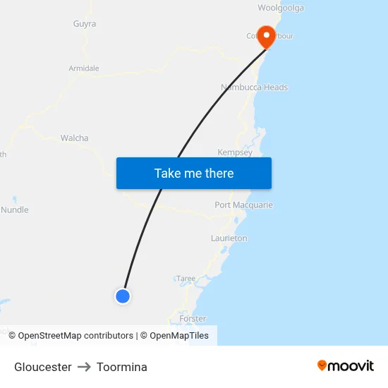 Gloucester to Toormina map