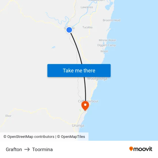 Grafton to Toormina map