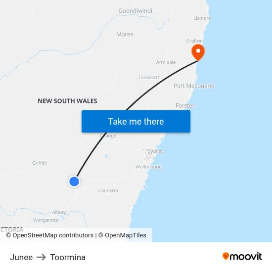 Junee to Toormina map