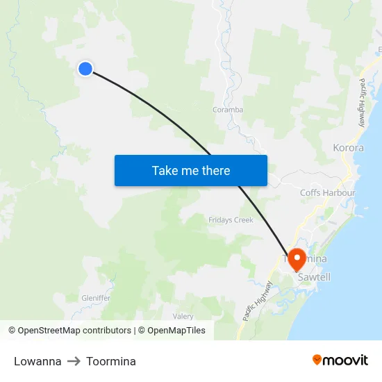 Lowanna to Toormina map