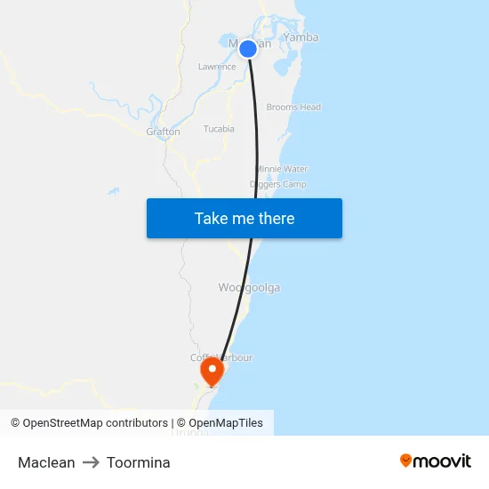 Maclean to Toormina map