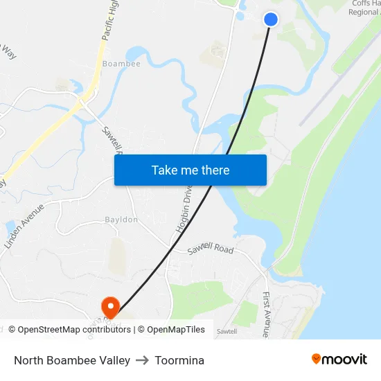 North Boambee Valley to Toormina map
