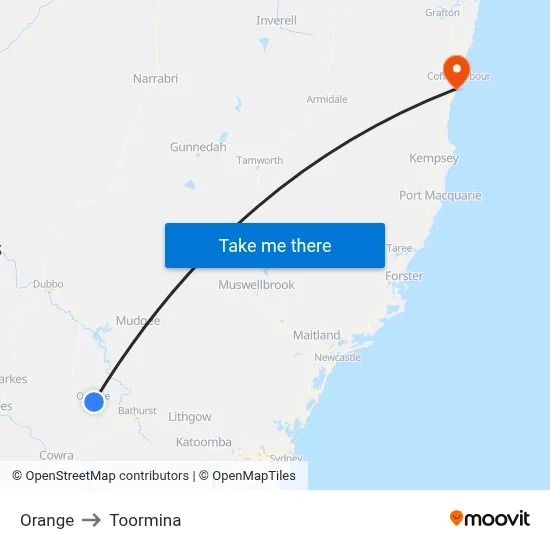 Orange to Toormina map