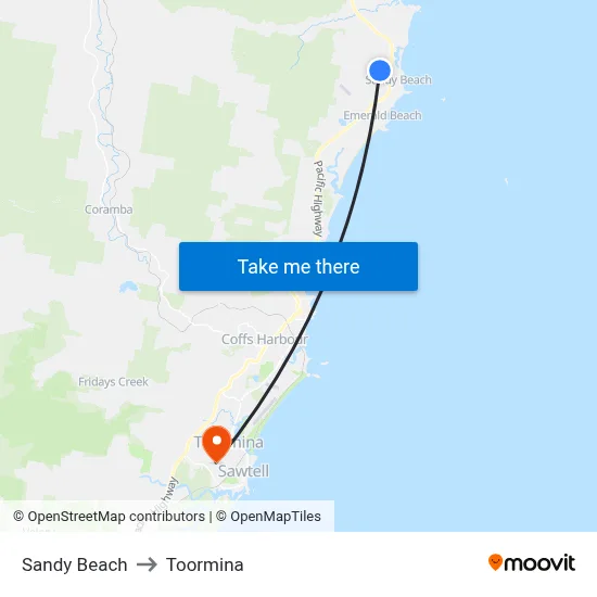 Sandy Beach to Toormina map