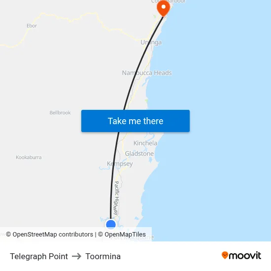 Telegraph Point to Toormina map