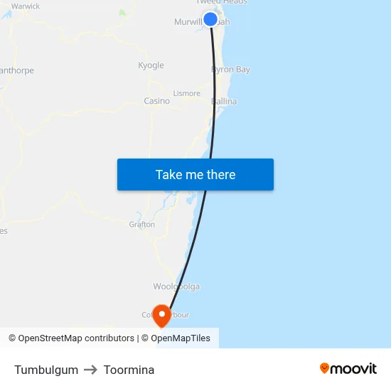 Tumbulgum to Toormina map