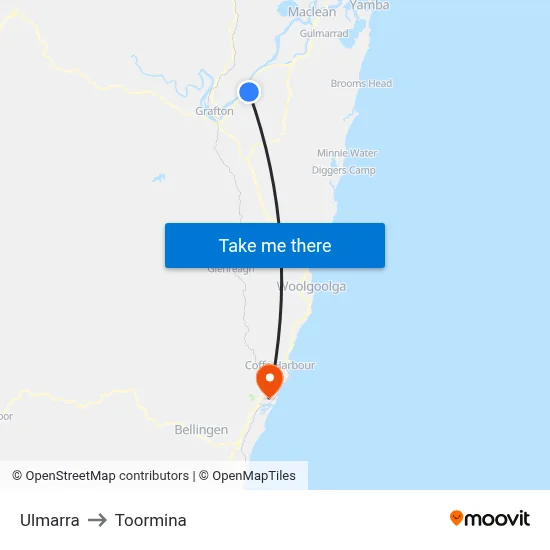 Ulmarra to Toormina map