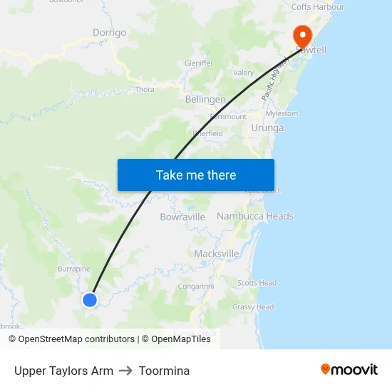 Upper Taylors Arm to Toormina map