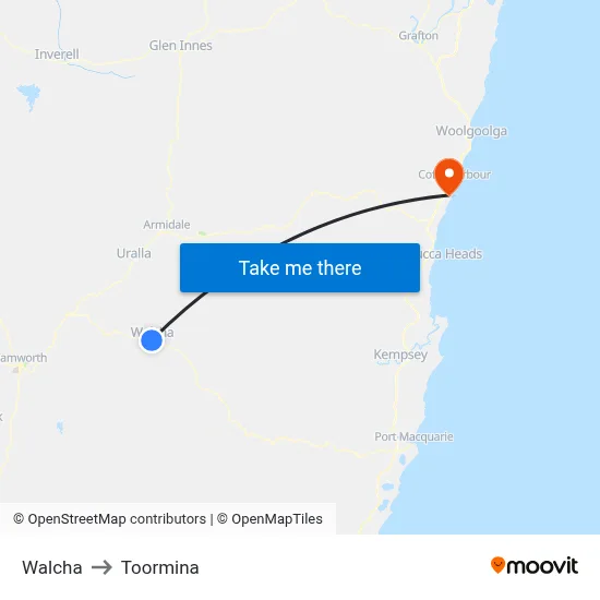 Walcha to Toormina map