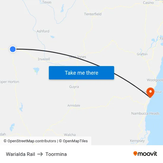 Warialda Rail to Toormina map