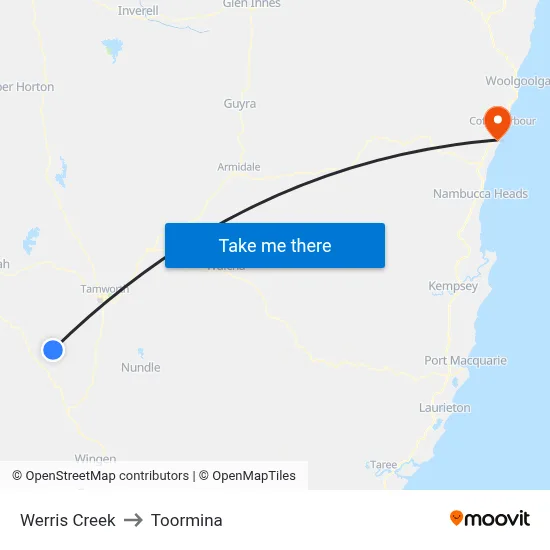 Werris Creek to Toormina map