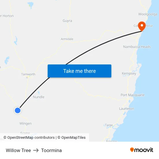 Willow Tree to Toormina map