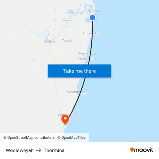 Wooloweyah to Toormina map