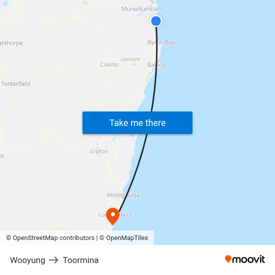 Wooyung to Toormina map