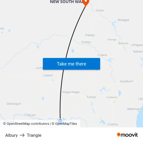 Albury to Trangie map