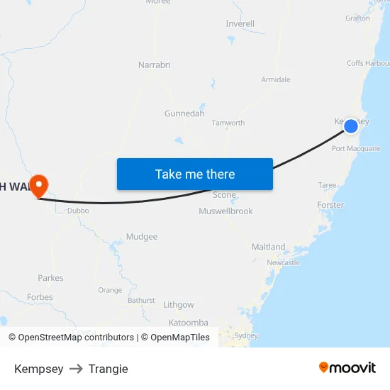 Kempsey to Trangie map