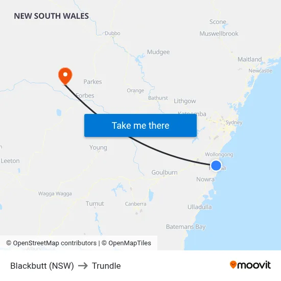 Blackbutt (NSW) to Trundle map