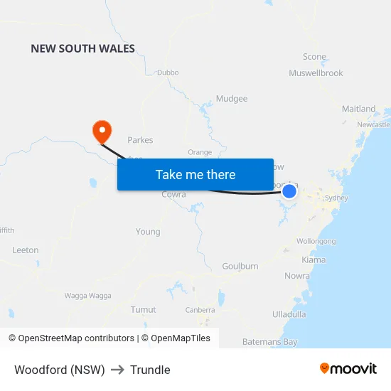 Woodford (NSW) to Trundle map