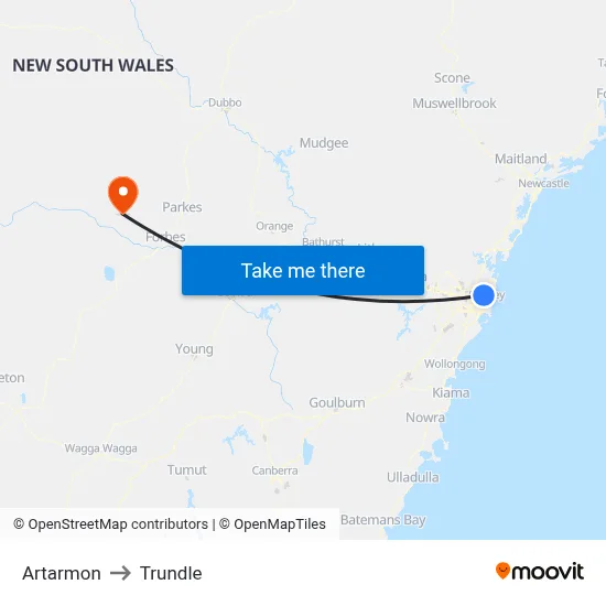 Artarmon to Trundle map