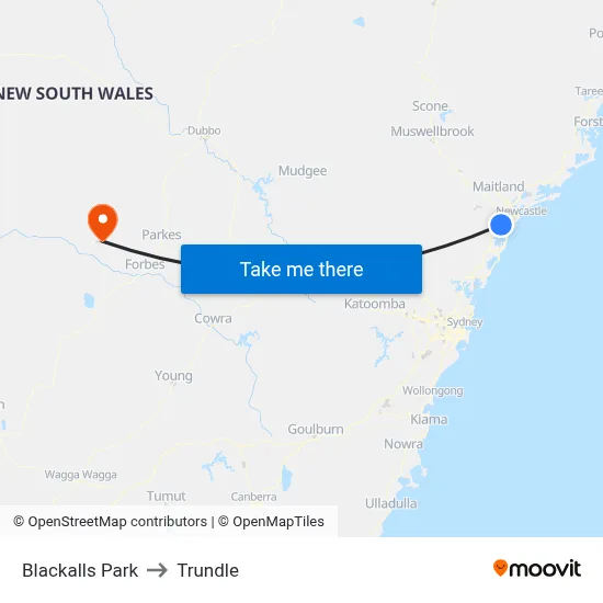 Blackalls Park to Trundle map