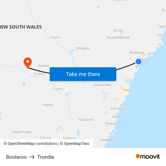 Boolaroo to Trundle map