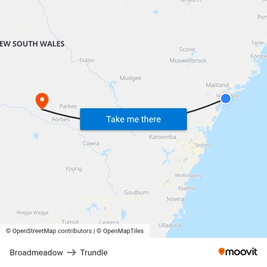 Broadmeadow to Trundle map