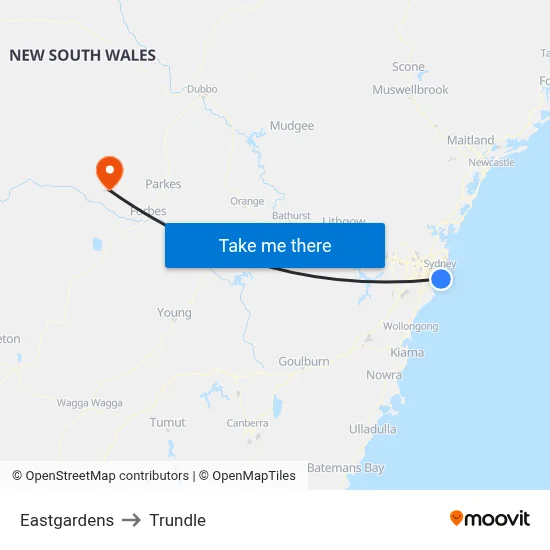 Eastgardens to Trundle map