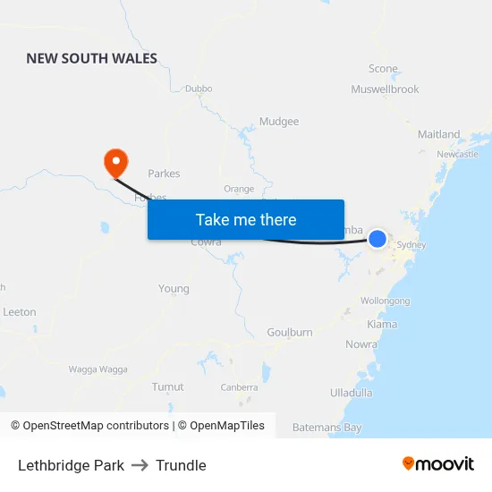 Lethbridge Park to Trundle map