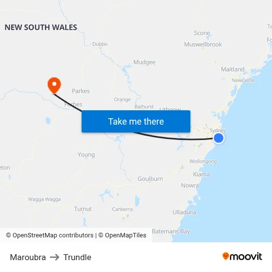 Maroubra to Trundle map