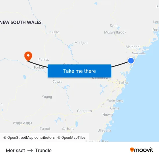 Morisset to Trundle map