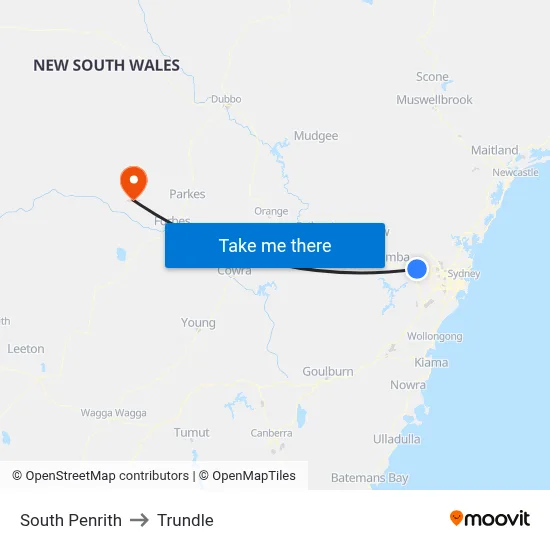 South Penrith to Trundle map